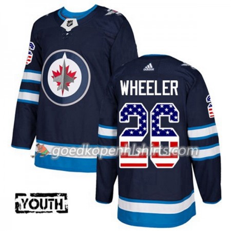Winnipeg Jets Blake Wheeler 26 Adidas 2017-2018 Navy Blauw USA Flag Fashion Authentic Shirt - Kinderen